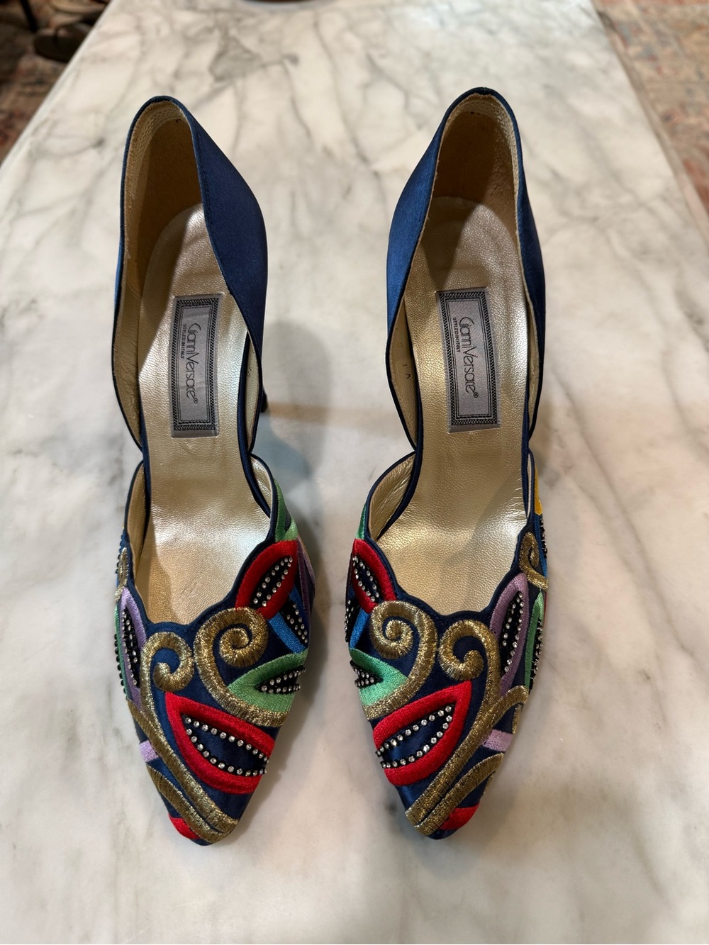Rare Vintage Gianni Versace Embroidered Satin Heels Size 36/US 6 Made In Italy